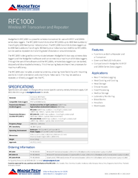 Thumbnail of document Data Sheet - RFC1000 Wireless Transceiver